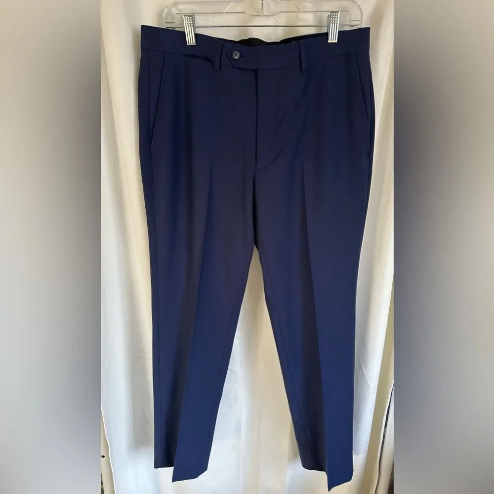 Giles & Jasper Navy Blue Wool Dress Pants, Men's 34W NWOT Raw Hem,